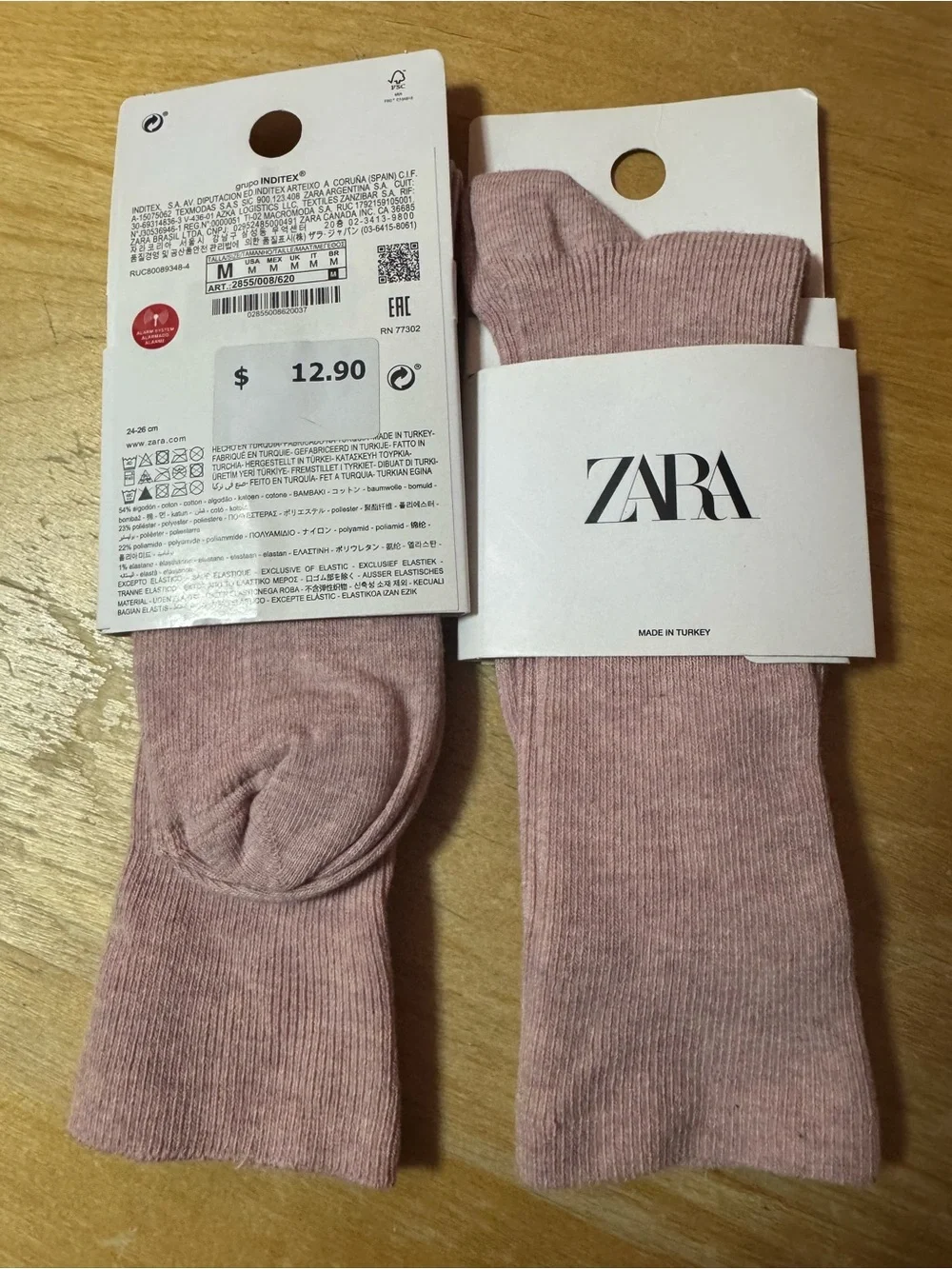 NWT 2 PAIRS - Zara Ribbed Knit Socks Bundle (Dusty Pink / Mauve Color)